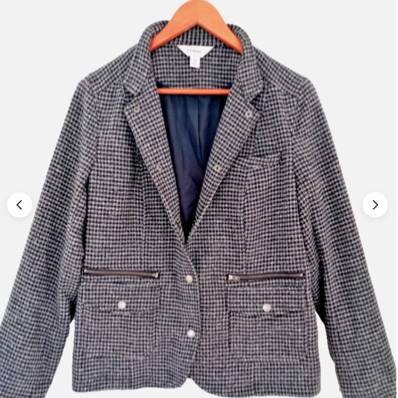 L.L. Bean Jackets & Blazers - L.L. Bean Women's Houndstooth Blazer zip pockets wool blend size medium